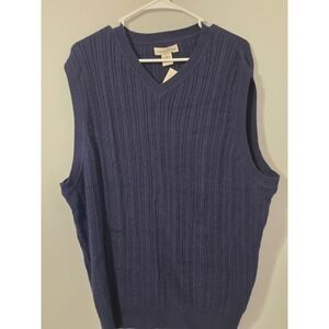 Preswick & Moore Sweater Vest Mens XXL Blue Casual Cable Knit V-Neck MS6205